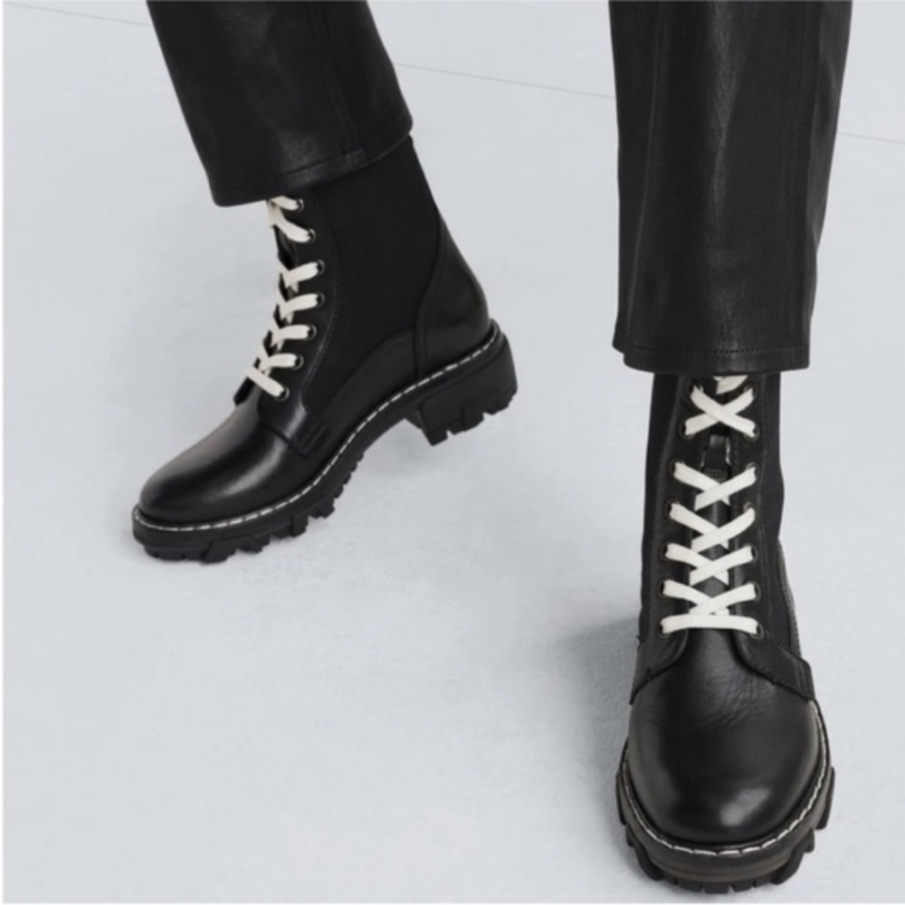 rag & bone Shiloh Leather Combat Boots – Black – Size 38 - Picture 2 of 11